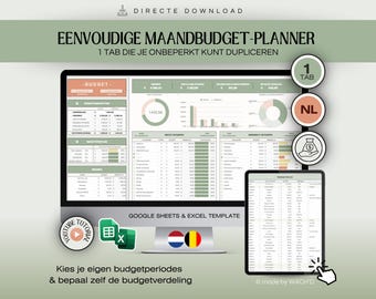 Planificateur de budget néerlandais | Feuilles Google simplifiées | Planificateur de budget mensuel | Finances personnelles | Budget personnel | Gestion budgétaire