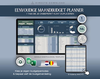 Planificateur de budget néerlandais | Feuilles Google simplifiées | Planificateur de budget mensuel | Finances personnelles | Budget personnel | Gestion budgétaire