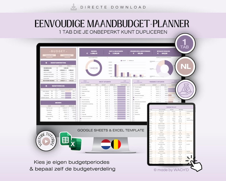 Niederländischer Budgetplaner | Einfache Google Tabellen | Monatlicher Budgetplaner | Persönliche Finanzen | Persönliches Budget | Budgetierung Bild 1