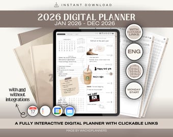 Digital Planner 2026 | Hyperlinked PDF Planner | iPad Planner for GoodNotes & Notability | Dated Digital Calendar