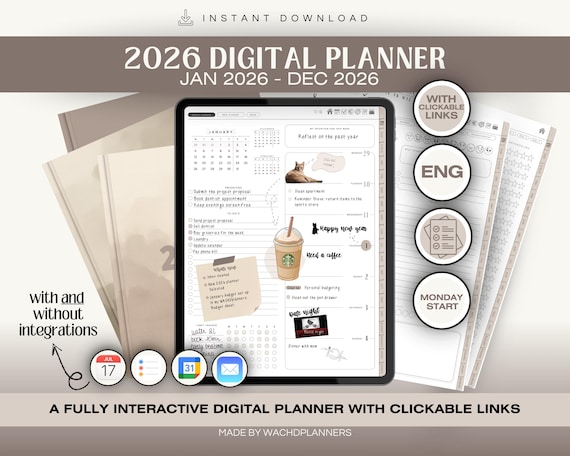 Digital Planner 2026 | Hyperlinked PDF Planner | iPad Planner for GoodNotes & Notability | Dated Digital Calendar