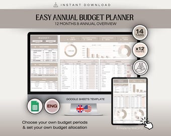 Easy Annual Budget Planner | Google Sheets Template | Annual Budget | Personal Finances | Household Budget Planner | Budget Template