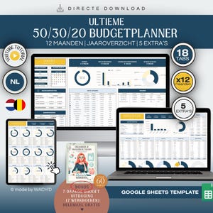 Nederlandse 50/30/20 Budgetplanner | Google Sheets | Ultieme Budgetplanner | Persoonlijke financiën | Persoonlijk budget | Budgetteren