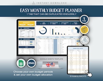Planificateur de budget mensuel facile | Google Sheets | Planificateur budgétaire | Finances personnelles | Budget personnel | Budgétisation | Modèle de budget