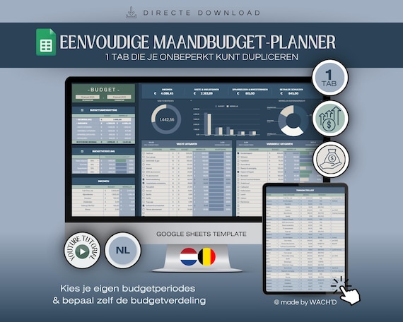 Nederlandse Budgetplanner | Eenvoudige Google Sheets | Maandelijks Budgetplanner | Persoonlijke Financiën | Persoonlijk Budget | Budgetteren