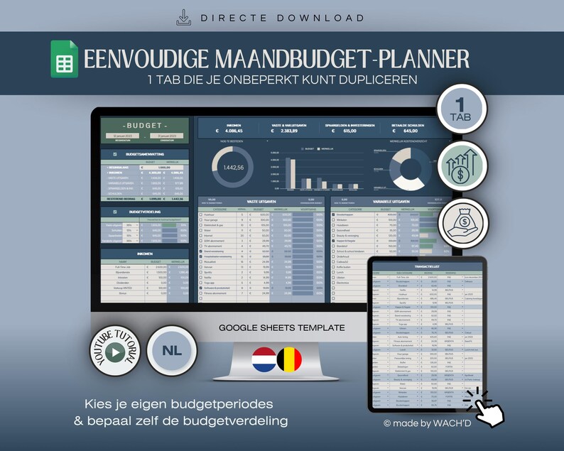 Dutch Budget Planner | Simple Google Sheets | Monthly Budget Planner | Personal Finance | Personal Budget | Budgeting image 1