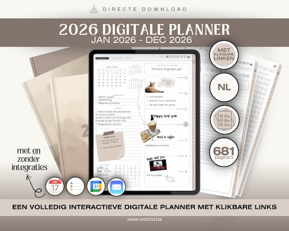 Nederlandse Digitale Planner 2026 | PDF Planner met Hyperlinks | Goodnotes iPad Agenda | Notability | Gedateerde Digitale Kalender