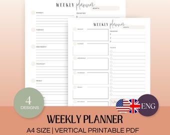 Weekly Schedule | A4 Landscape Printable PDF | Hourly Schedule | School ...