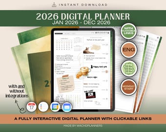 Digital Planner 2026 | Hyperlinked PDF Planner | iPad Planner for GoodNotes & Notability | Dated Digital Calendar