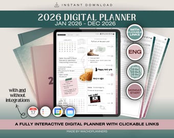Digital Planner 2026 | Hyperlinked PDF Planner | iPad Planner for GoodNotes & Notability | Dated Digital Calendar