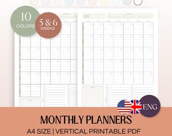 Monthly Planner | A4 Portrait Printable PDF | Undated Monthly Planner | Printable Monthly Planner | Scheduling Tools | Month Planner