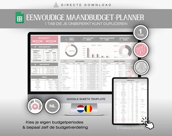 Niederländischer Budgetplaner | Einfache Google Tabellen | Monatlicher Budgetplaner | Persönliche Finanzen | Persönliches Budget | Budgetierung