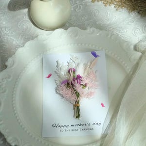 Carte de fête des mères, carte florale de grand-mère, cartes faites main pour maman, bouquet, fleur séchée, carte personnalisée, cadeau de fête des mères, cartes faites main
