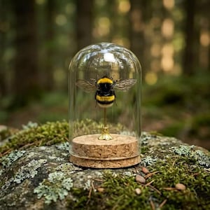 Bumblebee King Specimen in Glaskuppel, echte Hummel Display, Entomologie Dekor, Kuriosität Schrank Insekt, Geschenk für Naturliebhaber