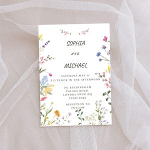 Garden Flowers Wedding Invitation Template, Colorful Spring Floral Printable Elegant EDITABLE Download
