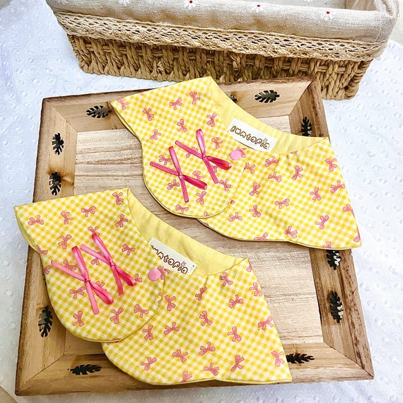 Snap on Yellow Pet Bandana with Ribbon| Pink Ribbon Pet Bandana| Small Dog Bandana| Girl Dog Collar| Cat Scarf| Cute| Dog Mom Gift| Spring