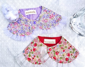 Snap on Pet Bandana| Dog Bandana Ruffle| Cat Bandana| Pet Scarf| Red Strawberry Dog Bandana| Violet Flower Bandana| New Puppy Gift| Holiday