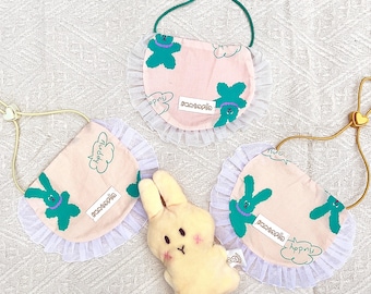 Adjustable Slip-on Pet Bib Bandana with Cord Lock| Green Bunny Pet Bandana| Yellow Bandana| Dog Bandana with Ruffle| Funny| Cat Bandana