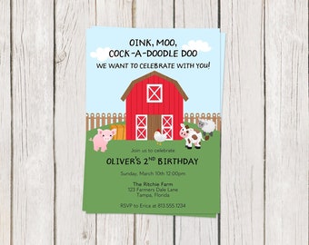 Farm Birthday Party Invitation, Barnyard, Barn Animals, Cow, Pig, Sheep, Kids, Bday, Digital, INSTANT DIY DOWNLOAD Fully Editable Invite