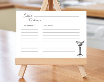 PRINTED Cocktail Recipe Card, Bridal Couples Shower, Cocktails, Mocktail, Stock the Bar, Wedding, Housewarming, Double Sided Cards