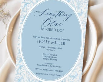 Printed Bridal Shower Invitation, Something Blue Floral, Paris Theme