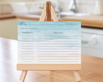 PRINTED Painted Beach Recipe Card, Housewarming Gift, Beach Theme Bridal Shower, Double Sided Card, 4x6 cards