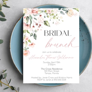 Invitación para brunch de novia – Floral rosa, estampada