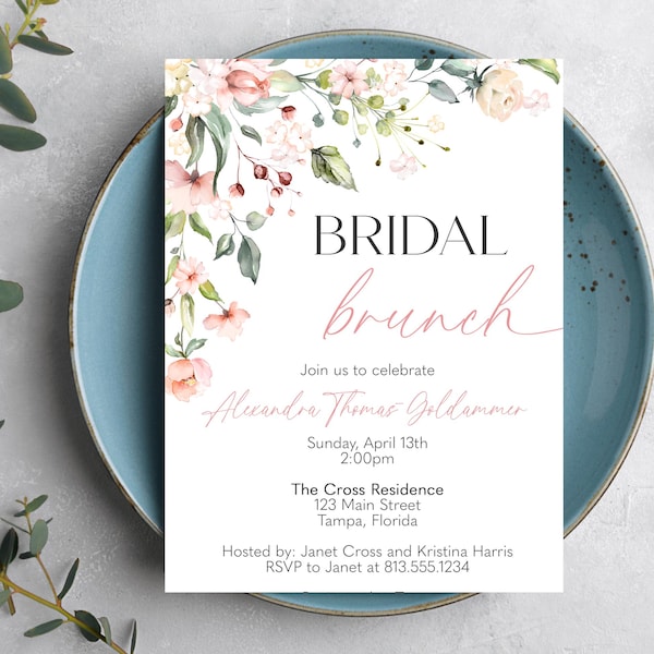 Invitación para brunch de novia – Floral rosa, estampada
