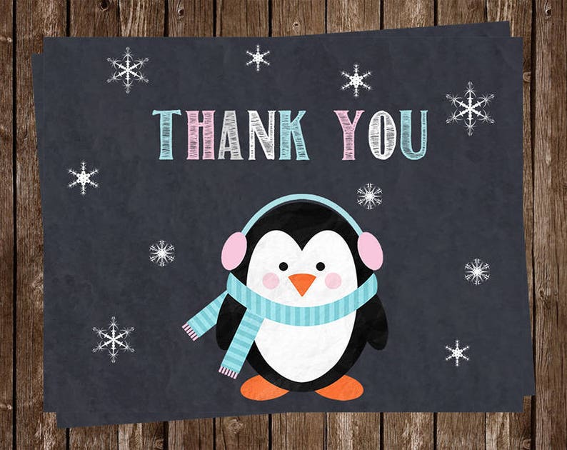 Pink 1st Birthday Blue Penguins Girl Chalkboard Onderland Birthday Party Invitations 10 Printed Invites Snow Snowflakes Boy
