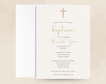 Baptism Invitation – Modern Minimalist Christening Invitation, Printed