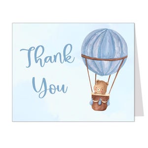 Cartes de remerciement Montgolfière, Baby shower, L'aventure vous attend, Bleu, Rose, Ours en peluche, Nuages, Garçon, Fille, Notes pliées vierges à l'intérieur