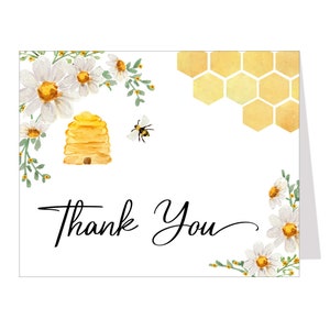 Cartes de remerciement abeille, Shower nuptiale, Jeune mariée, Notes pliées, Cartes de remerciement abeille, Intérieur vierge