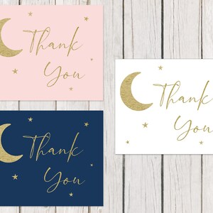 Cartes de remerciement sur la lune, petite étoile scintillante, baby shower, cartes de correspondance pliées, intérieur vierge, remerciement neutre