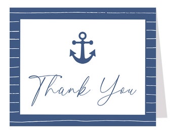 Nautical Thank You Cards, Bridal, Wedding Shower, Anchored in Love, Wedding, Navy, White, Destination, Printed, Folded Notes, Blank Inside