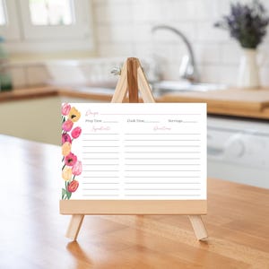 Carte de recette de tulipe IMPRIMÉE, Shower de bébé, Mariage, Cartes recto-verso, Cadeau de pendaison de crémaillère, Cartes de recette florales