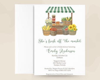 Fresh Off the Market Bridal Shower Invitation – Produce Stand, Printed with Envelopes