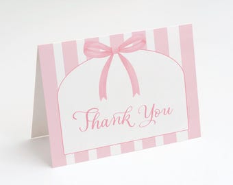 Bridal Thank You Cards, Bridal Shower, Pretty in Pink, Coquette Bow, She's Tying the Knot, Wedding, Folded Notes Blank Inside