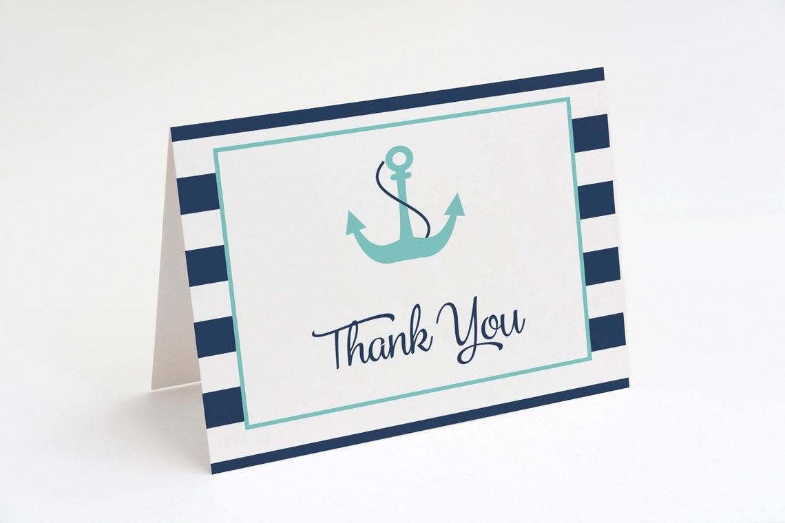 Nautical Thank You Cards Baby Shower Birthday Boys Aqua Etsy