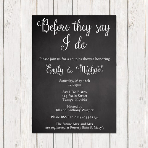Printed Couples Wedding Shower Invitations Chalkboard Etsy