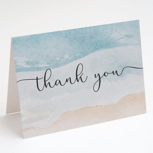 Thème plage, Cartes de remerciement, Shower nuptiale, Shower de mariage, Cartes de correspondance pliées, Intérieur vierge, Merci pour mariage à destination