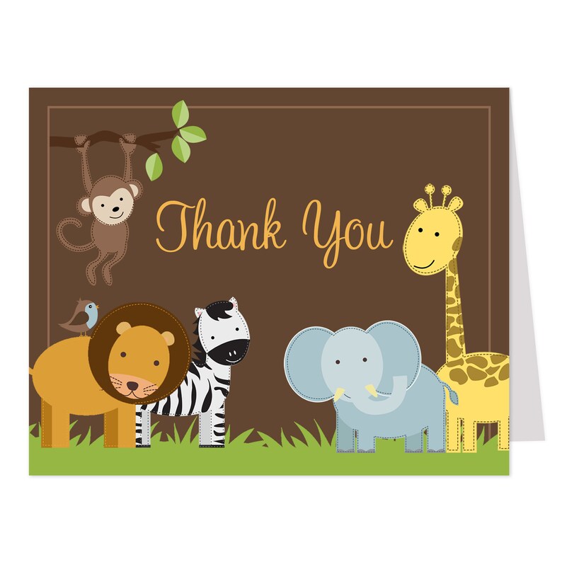 Baby Shower Thank You Cards Safari Jungle Animals Boy Etsy