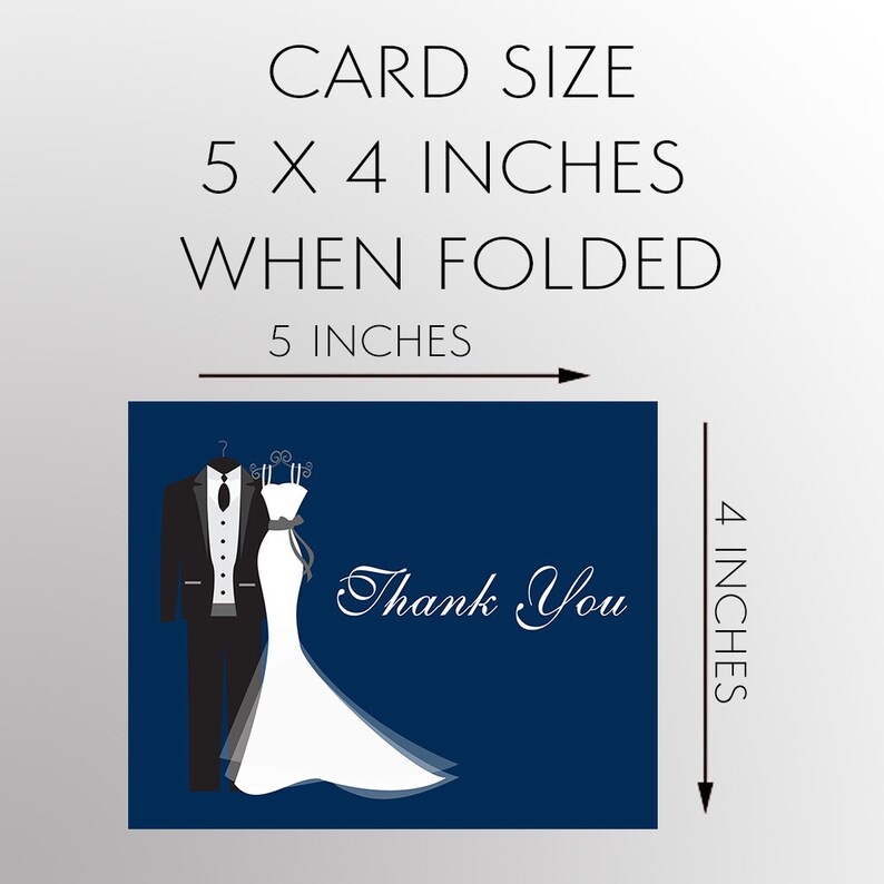Wedding Thank You Cards Wedding Dress Gown Tux Classy Etsy