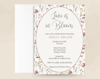 Vintage Love in Bloom Bridal Shower Invitation –  Wildflower Garden Floral Invite – Printed