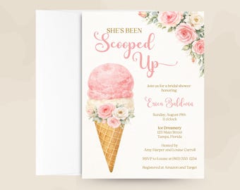 Bridal Shower Invitation – She’s Been Scooped Up Ice Cream, Printed