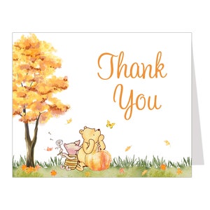 Cartes de remerciement Winnie l'ourson, Baby shower, Nostalgique, Thème de l'automne, Automne, Thème de l'hiver, Ourson, Citrouille, Notes pliées, Vierge à l'intérieur