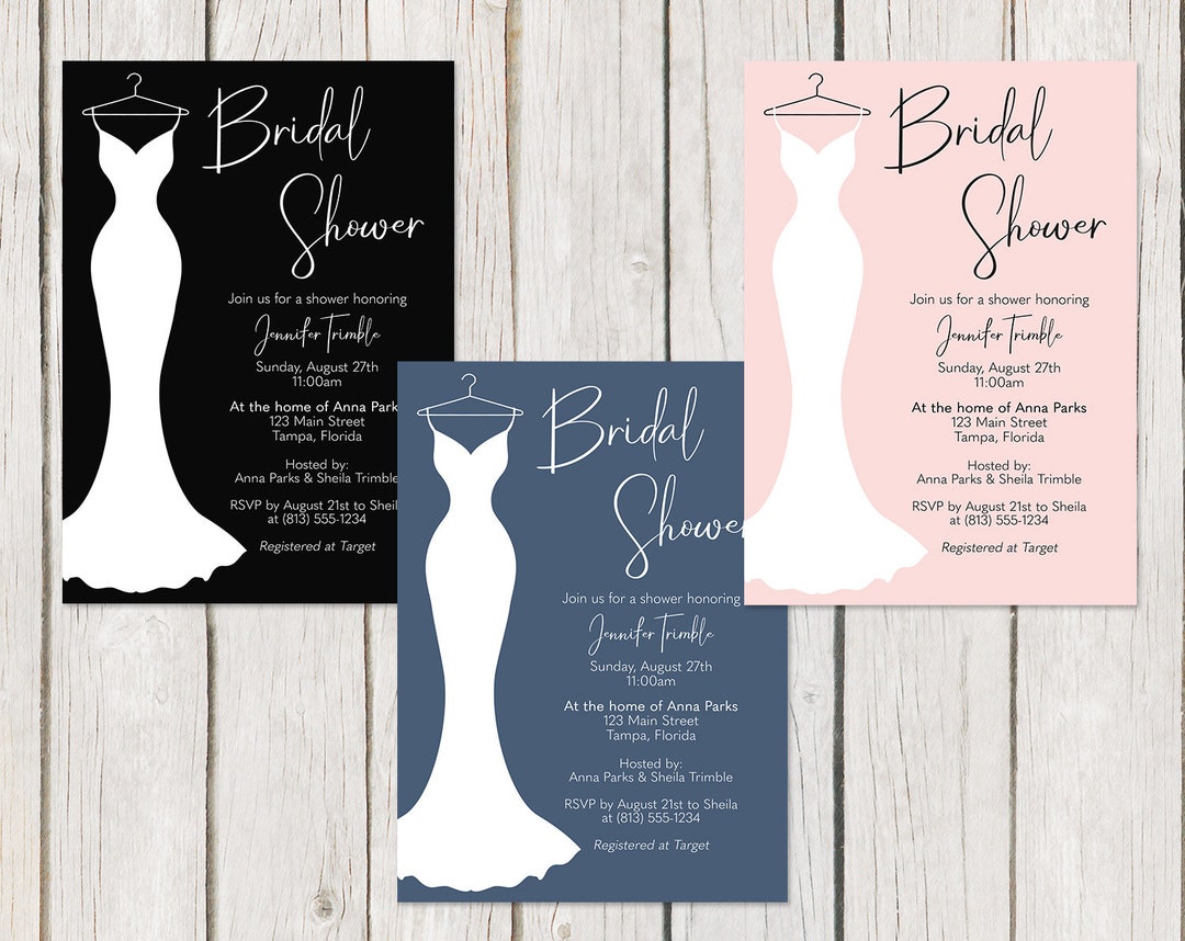 Printed Bridal Shower Invitations Wedding Dress Simple Etsy