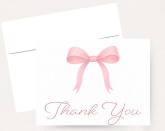 Baby Shower Thank You Cards, Pink Bow Folded Notes
