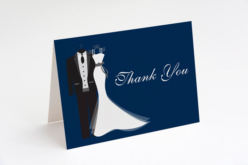 Wedding Thank You Cards Wedding Dress Gown Tux Classy Etsy