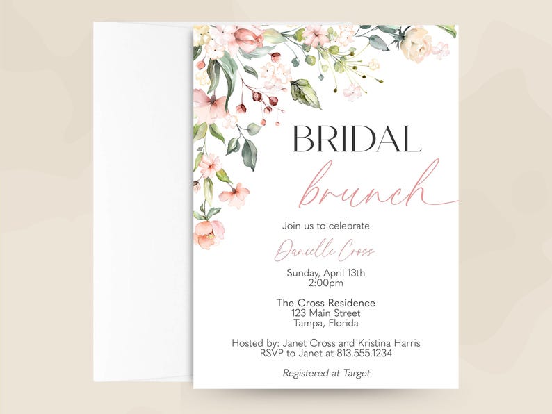 Bridal Brunch Shower Invitation – Pink Floral, Printed image 4