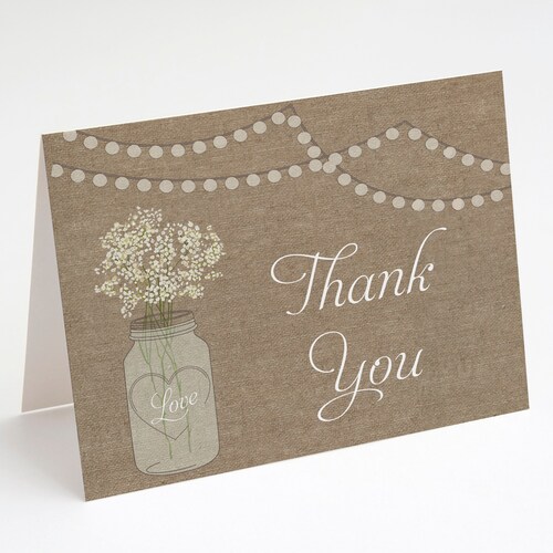 Mason Jar Thank You Cards Bridal Shower Burlap Flowers Etsy
